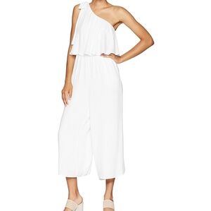 Guess One Shoulder Marino Crepe Light Cream Jumpsuit Size S